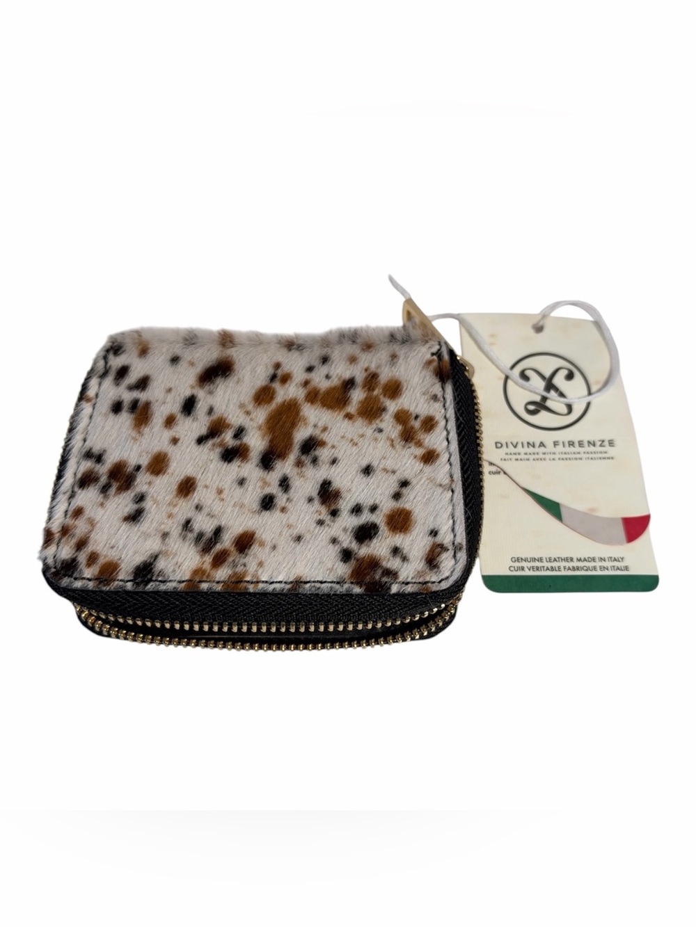 Divina Firenze Spotted Haircalf Zip Card & Key Holder - Brown & Black